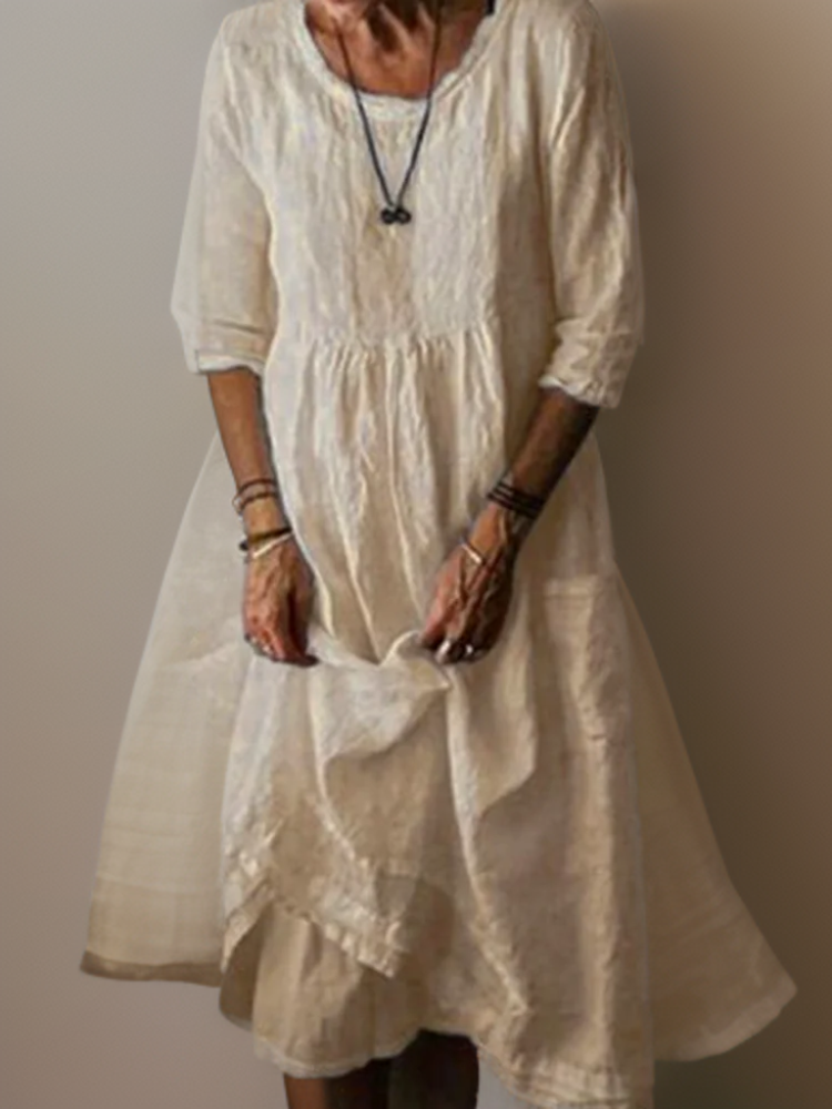 Naomi | Women's Pleated Casual Midi Dress with 3/4 Sleeves