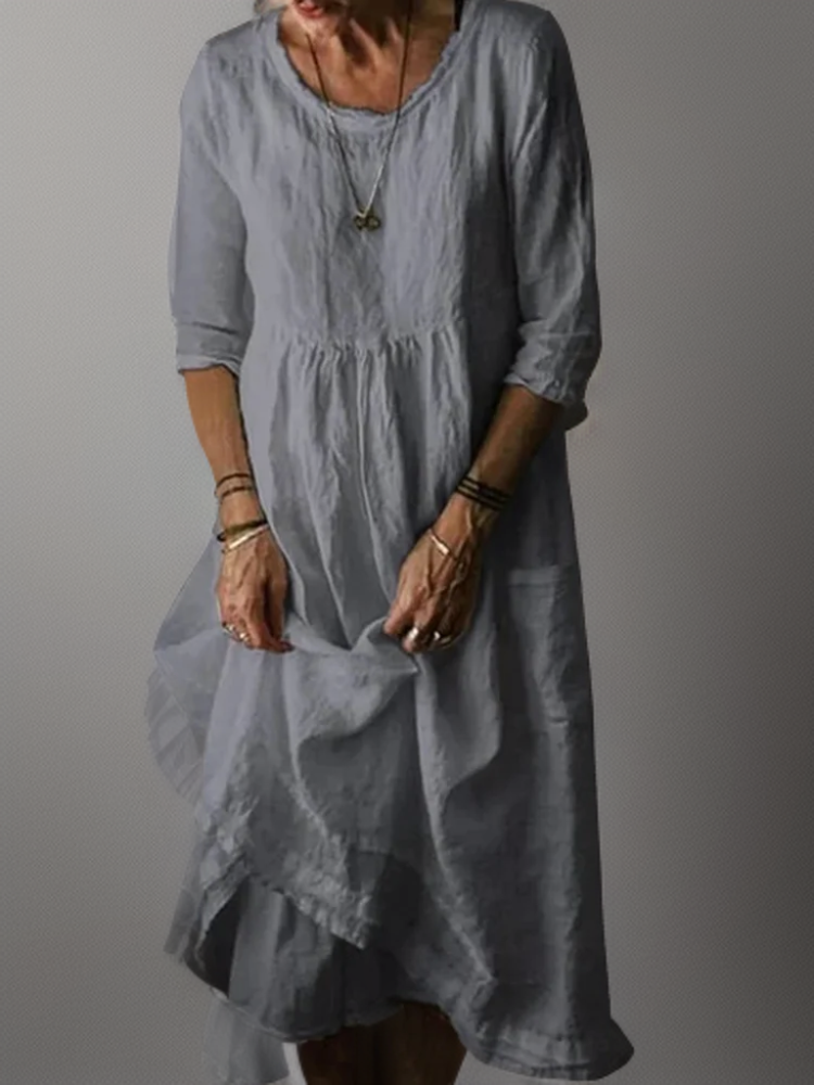 Naomi | Women's Pleated Casual Midi Dress with 3/4 Sleeves