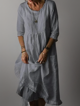 Naomi | Women's Pleated Casual Midi Dress with 3/4 Sleeves