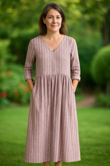 Paloma | Women's Striped Gathered Midi Dress