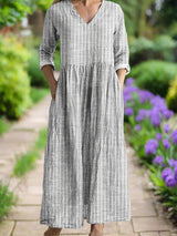 Paloma | Women's Striped Gathered Midi Dress
