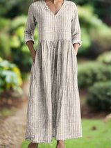 Paloma | Women's Striped Gathered Midi Dress