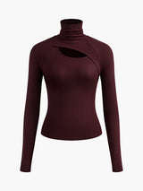Nova | Women's Cut Out Turtleneck Long Sleeve Slim Fit Top