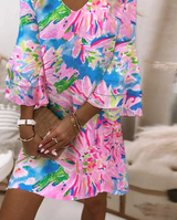 Blithe | Women's Floral Print Mini Dress with Bell Sleeves