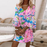 Blithe | Women's Floral Print Mini Dress with Bell Sleeves
