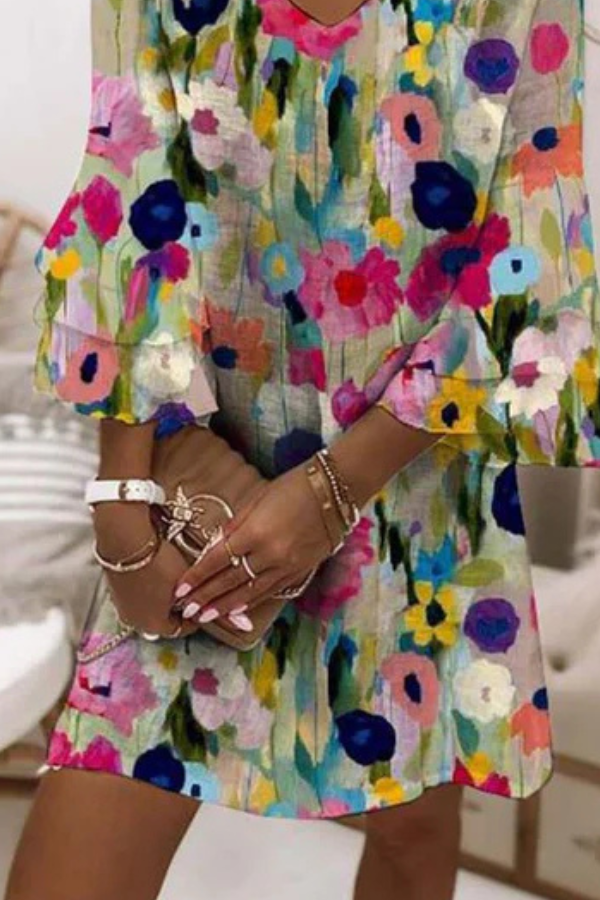 Aurelia | Women's Floral Print V-Neck Mini Dress