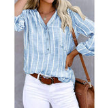 Halcyon | Women's Striped Long Sleeve Button-Up Blouse