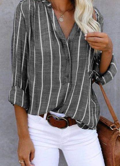 Halcyon | Women's Striped Long Sleeve Button-Up Blouse