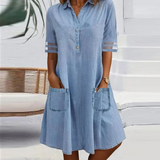 Aveline | Women's Denim-Look Shirt Dress with Pockets