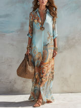 Gethin | Women's Printed Maxi Shirt Dress