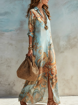 Gethin | Women's Printed Maxi Shirt Dress
