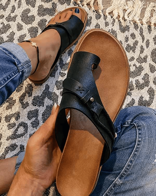 Cleo | Women's Flat Toe Loop Sandals Cushioned Footbed Summer Slides