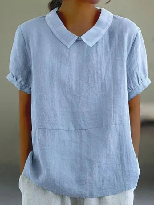 Bea | Women's Linen Collared Short Sleeve Top Relaxed Fit