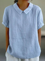 Bea | Women's Linen Collared Short Sleeve Top Relaxed Fit