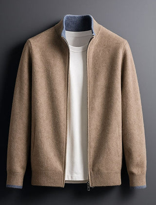 Bordeaux Fine Knit Zip Men's Jacket - Camel