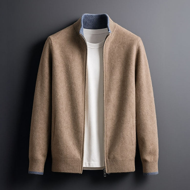 Bordeaux Fine Knit Zip Men's Jacket - Camel