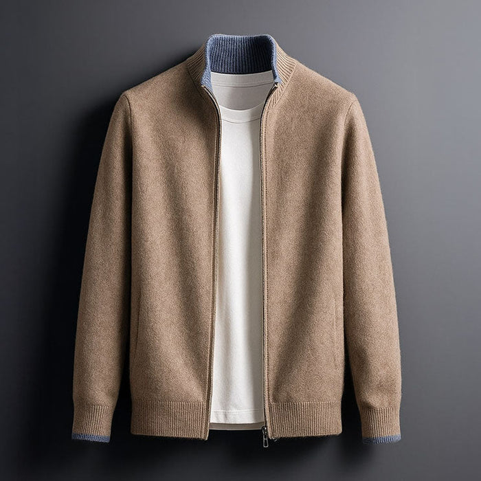 Bordeaux Fine Knit Zip Men's Jacket - Camel