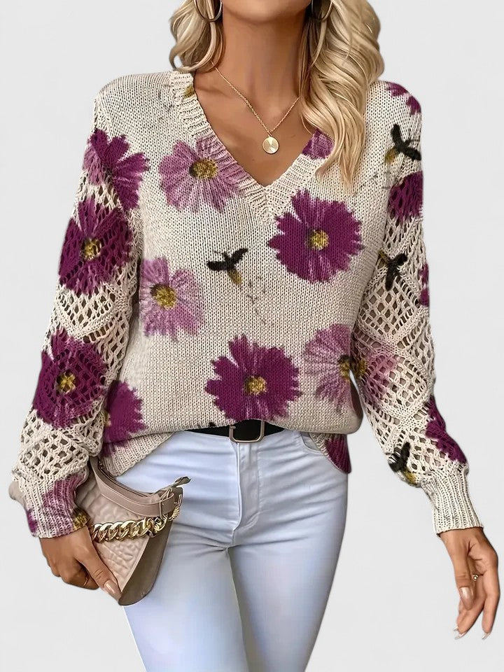Bonnie | Women's Floral V-Neck Long Sleeve Sweater