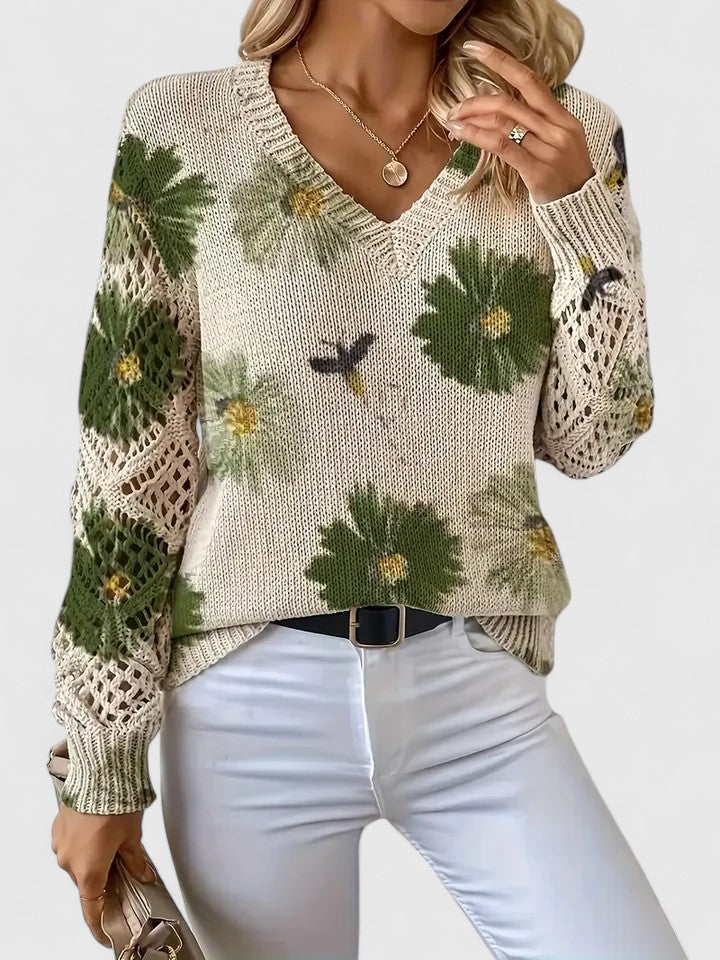 Bonnie | Women's Floral V-Neck Long Sleeve Sweater