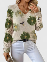 Bonnie | Women's Floral V-Neck Long Sleeve Sweater