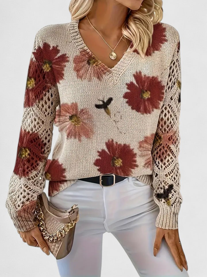 Bonnie | Women's Floral V-Neck Long Sleeve Sweater