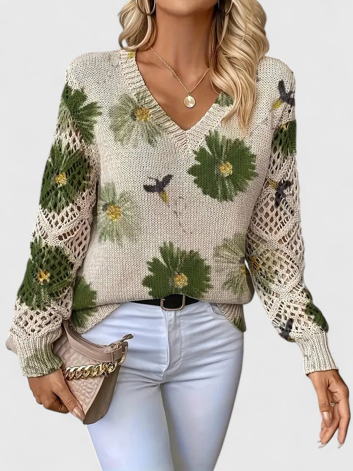 Bonnie | Women's Floral V-Neck Long Sleeve Sweater
