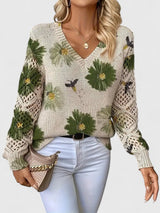 Bonnie | Women's Floral V-Neck Long Sleeve Sweater