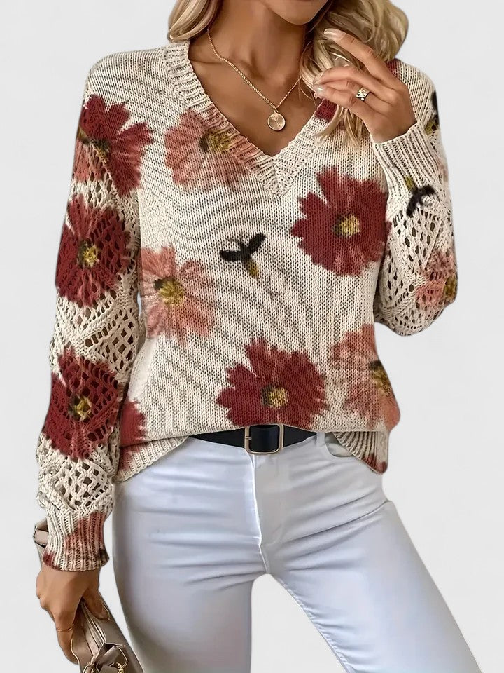 Bonnie | Women's Floral V-Neck Long Sleeve Sweater