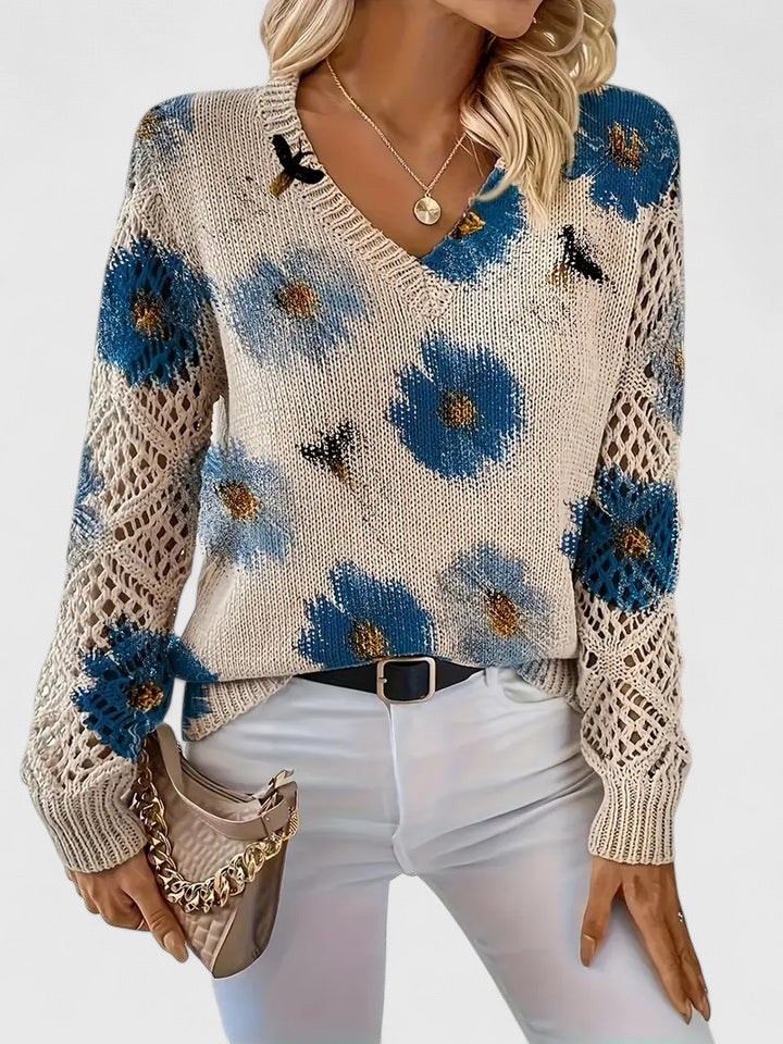Bonnie | Women's Floral V-Neck Long Sleeve Sweater