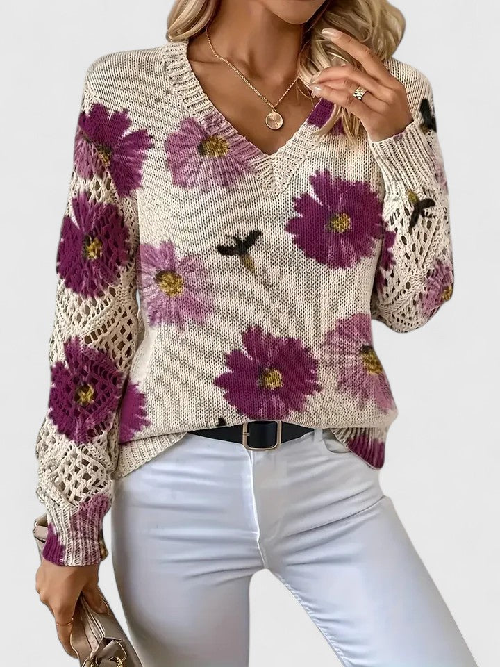 Bonnie | Women's Floral V-Neck Long Sleeve Sweater