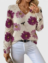 Bonnie | Women's Floral V-Neck Long Sleeve Sweater