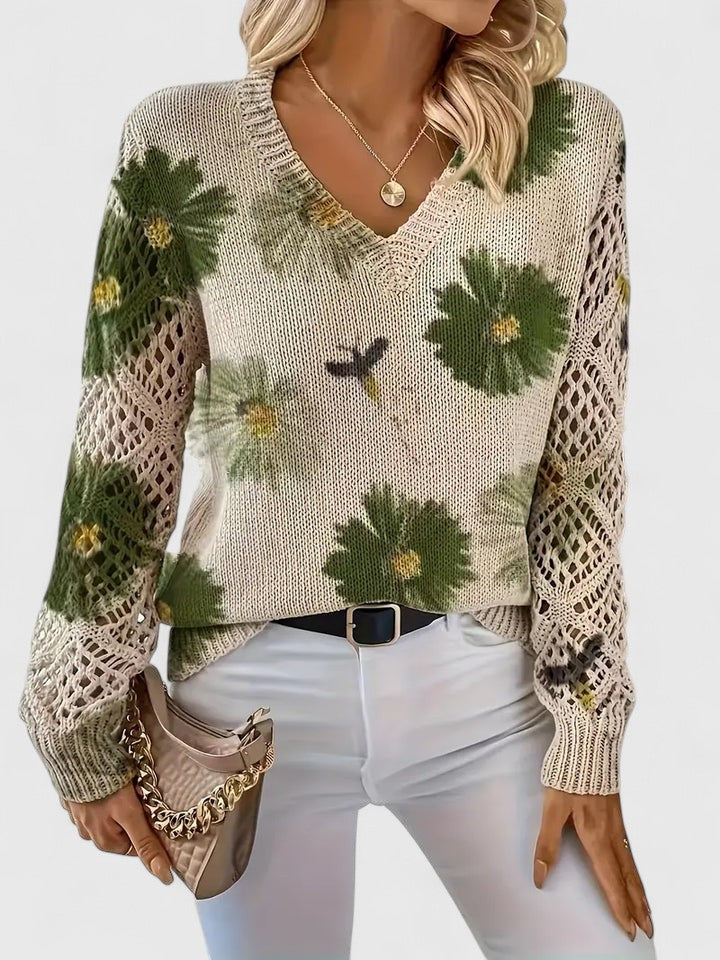 Bonnie | Women's Floral V-Neck Long Sleeve Sweater