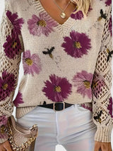 Bonnie | Women's Floral V-Neck Long Sleeve Sweater