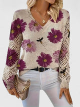 Bonnie | Women's Floral V-Neck Long Sleeve Sweater
