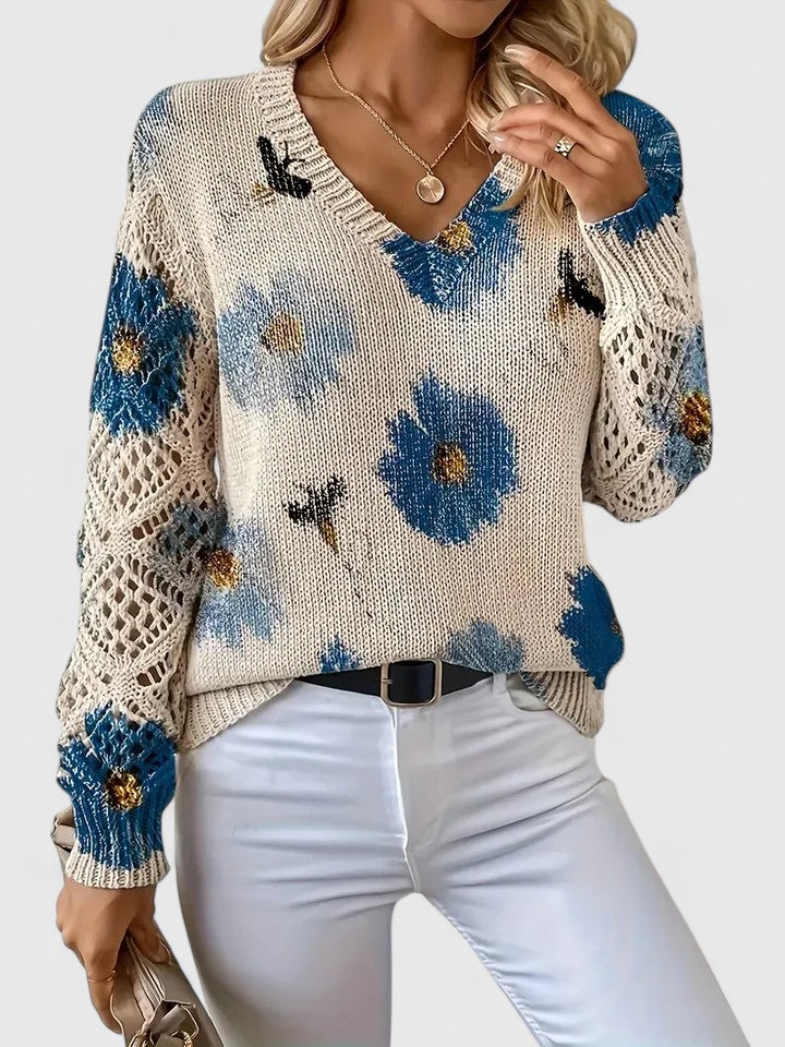 Bonnie | Women's Floral V-Neck Long Sleeve Sweater