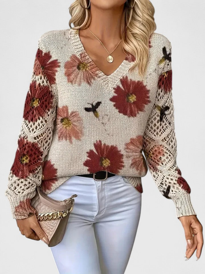 Bonnie | Women's Floral V-Neck Long Sleeve Sweater