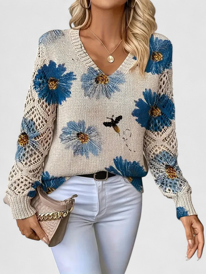 Bonnie | Women's Floral V-Neck Long Sleeve Sweater
