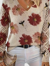 Bonnie | Women's Floral V-Neck Long Sleeve Sweater