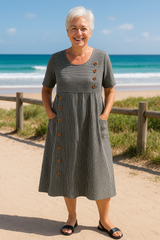 Bertine | Women's Striped Midi Dress with Pockets