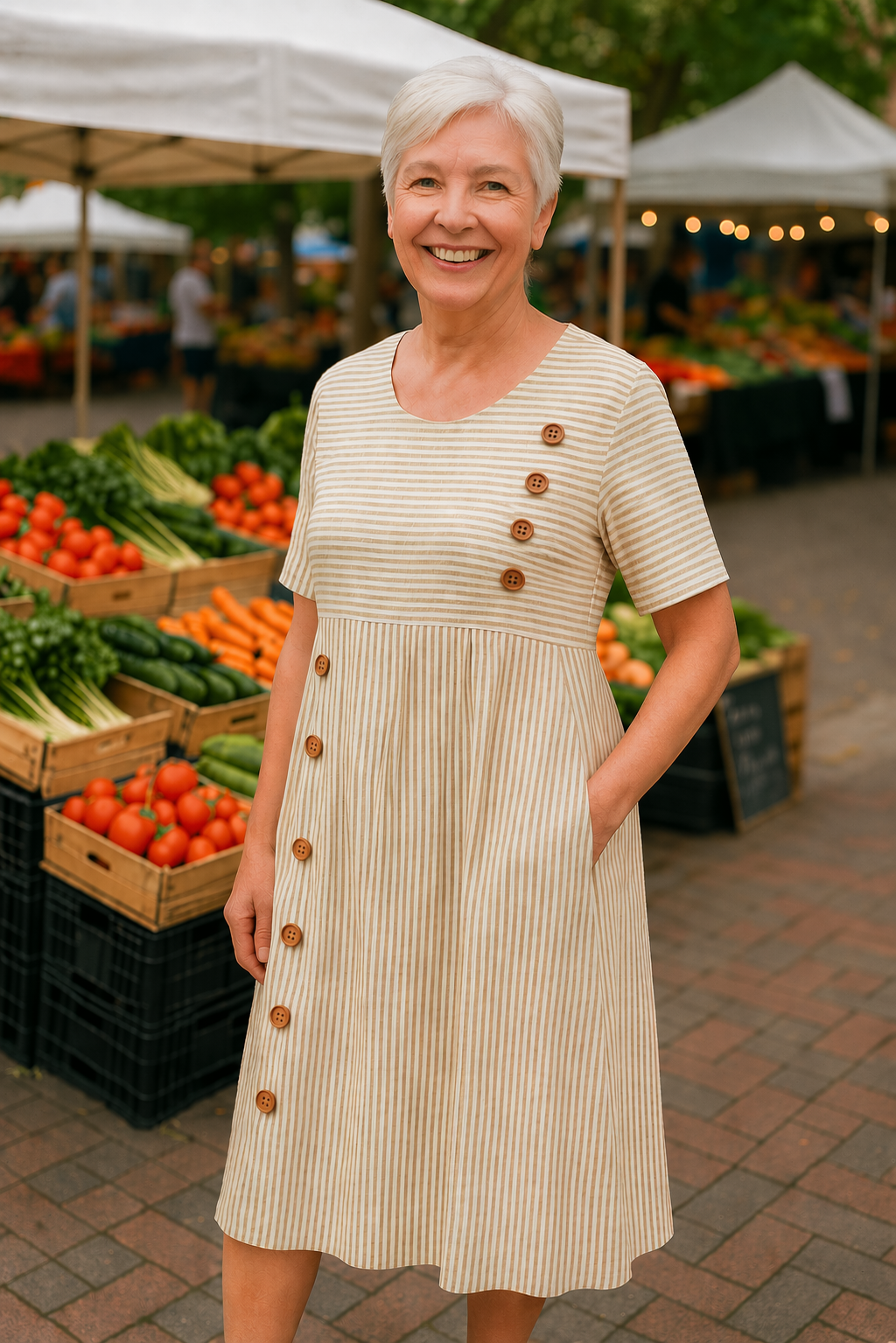 Bertine | Women's Striped Midi Dress with Pockets