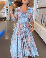 Helia - Holiday Dress with V-Neck and 3/4 Sleeves