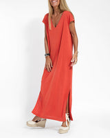 Vera | Women's V-Neck Short Sleeve Maxi Dress Side Slit Loose