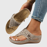 Zara | Women's Embroidered Wedge Thong Sandals Slip-On