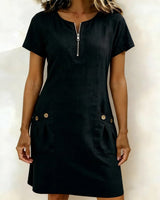 Pippa | Women's Linen Short Sleeve Zip Neck A-Line Mini Dress