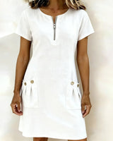 Pippa | Women's Linen Short Sleeve Zip Neck A-Line Mini Dress