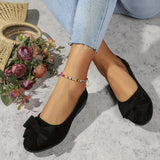 Maisie | Women's Wedge Ballet Flats Bow Detail Suede Slip On Shoes