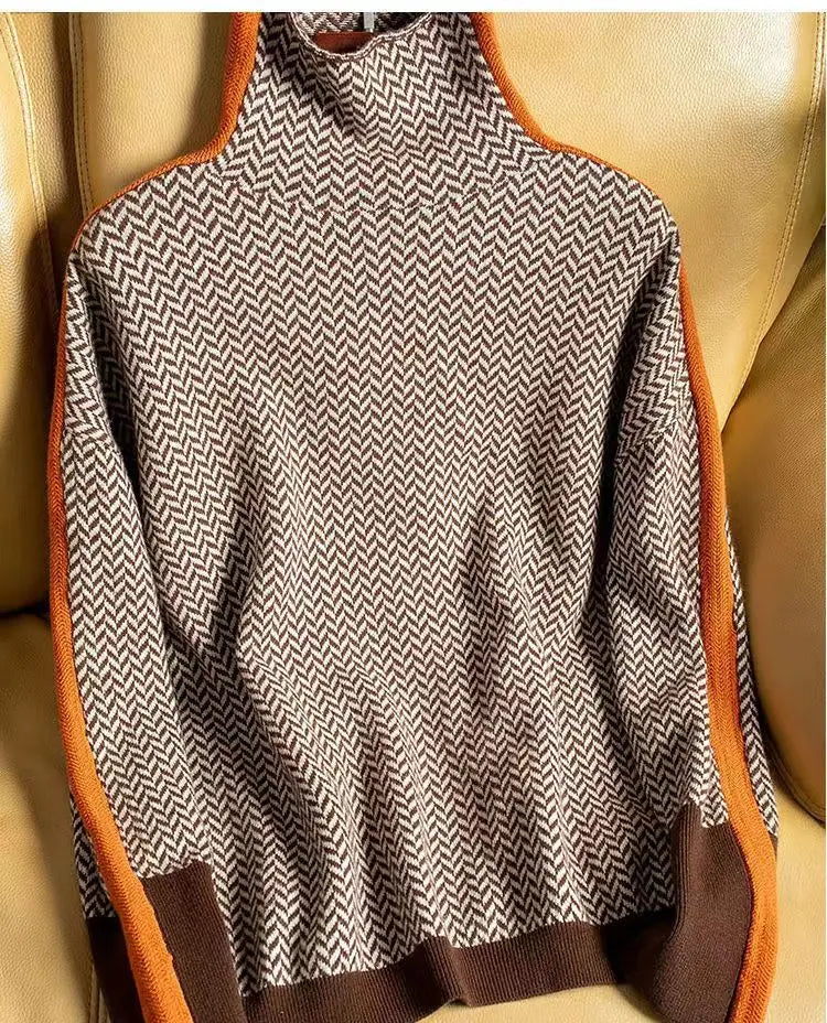Cassia | Women's Herringbone Turtleneck Sweater