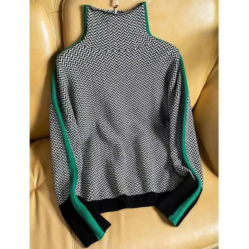Cassia | Women's Herringbone Turtleneck Sweater