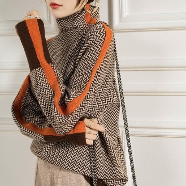 Cassia | Women's Herringbone Turtleneck Sweater