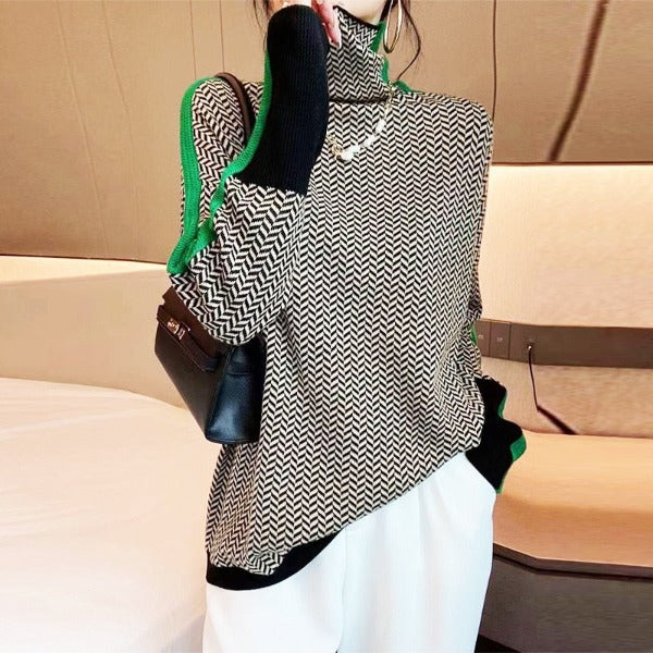 Cassia | Women's Herringbone Turtleneck Sweater